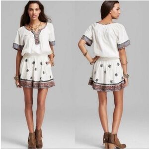 Free People Meet Me in Marfa dress white embroidered pleated boho stretch mini